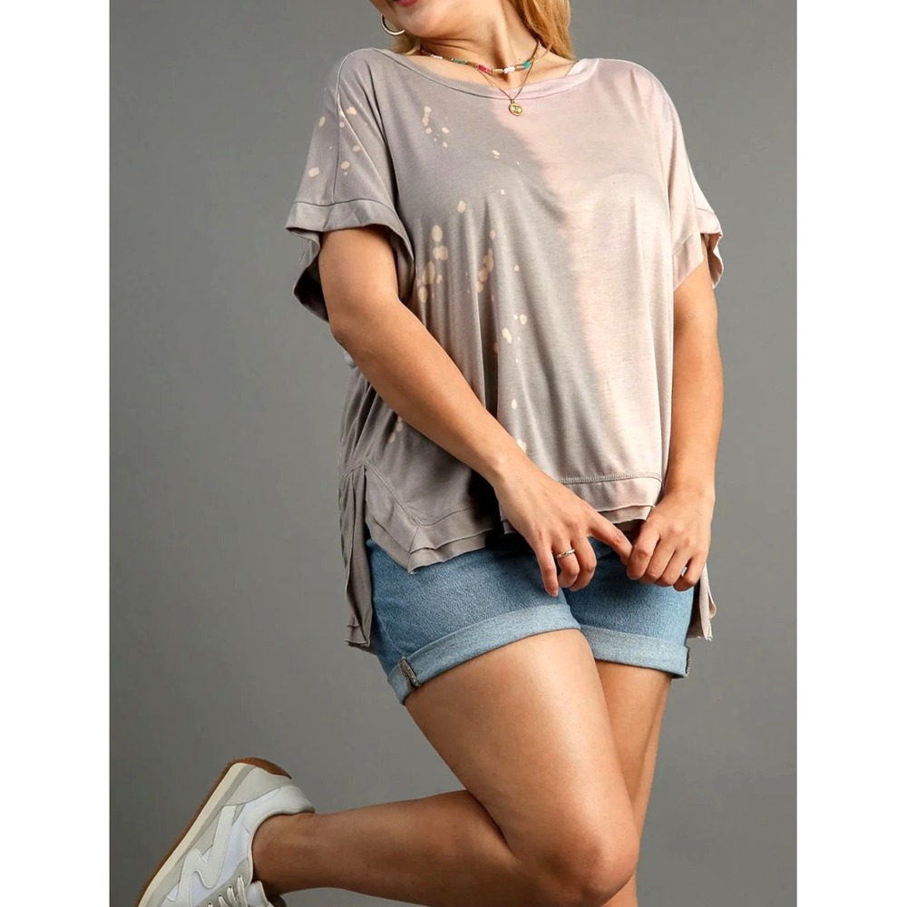 UMGEE Gray/Pink DIP DYE PRINT Soft Knit SIDE SLITS Round Neck BLOUSE/TOP Sz XL